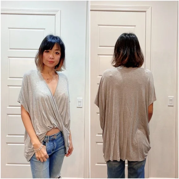 Cozy Oversized Grey Twist Hem Dolman Sleeve Top - Picture 4 of 5